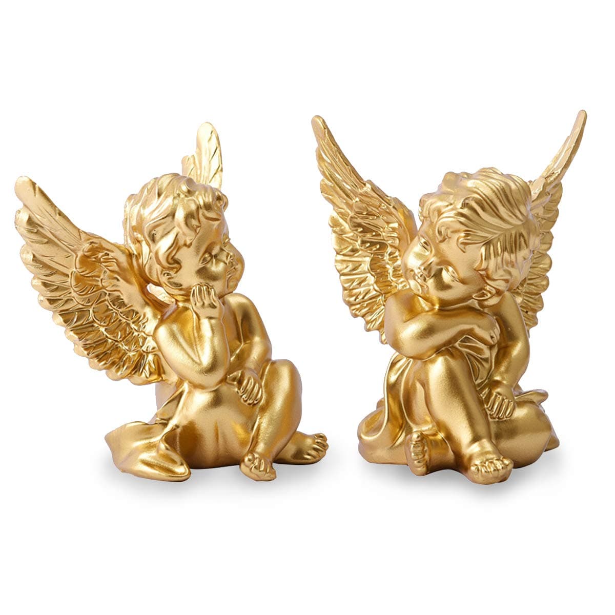 Aifeer Set of 2 Gold Angels Resin Cherubs Statue Figurine, Indoor Outdoor Home Garden Decoration 10cm, Adorable Angel Sculpture Memorial Statue A Pair