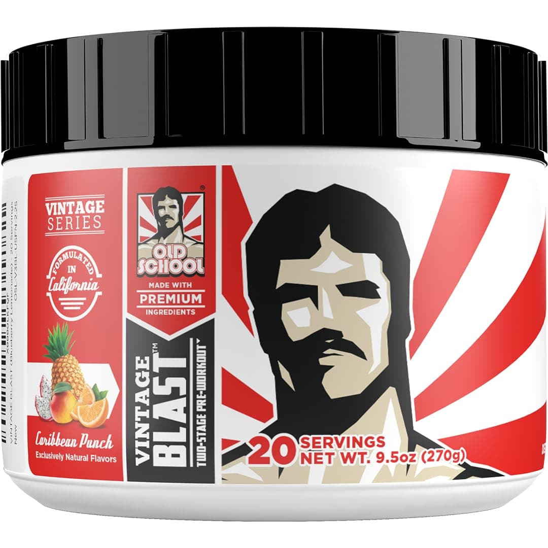 Old School Labs Ultimate 2 Stage Pre Workout for Explosive Energy, Massive Pumps & Focus - Preworkout for Men & Women - Natural Pre Workout Powder with Amino Acids, 250mg Caffeine, Caribbean Punch