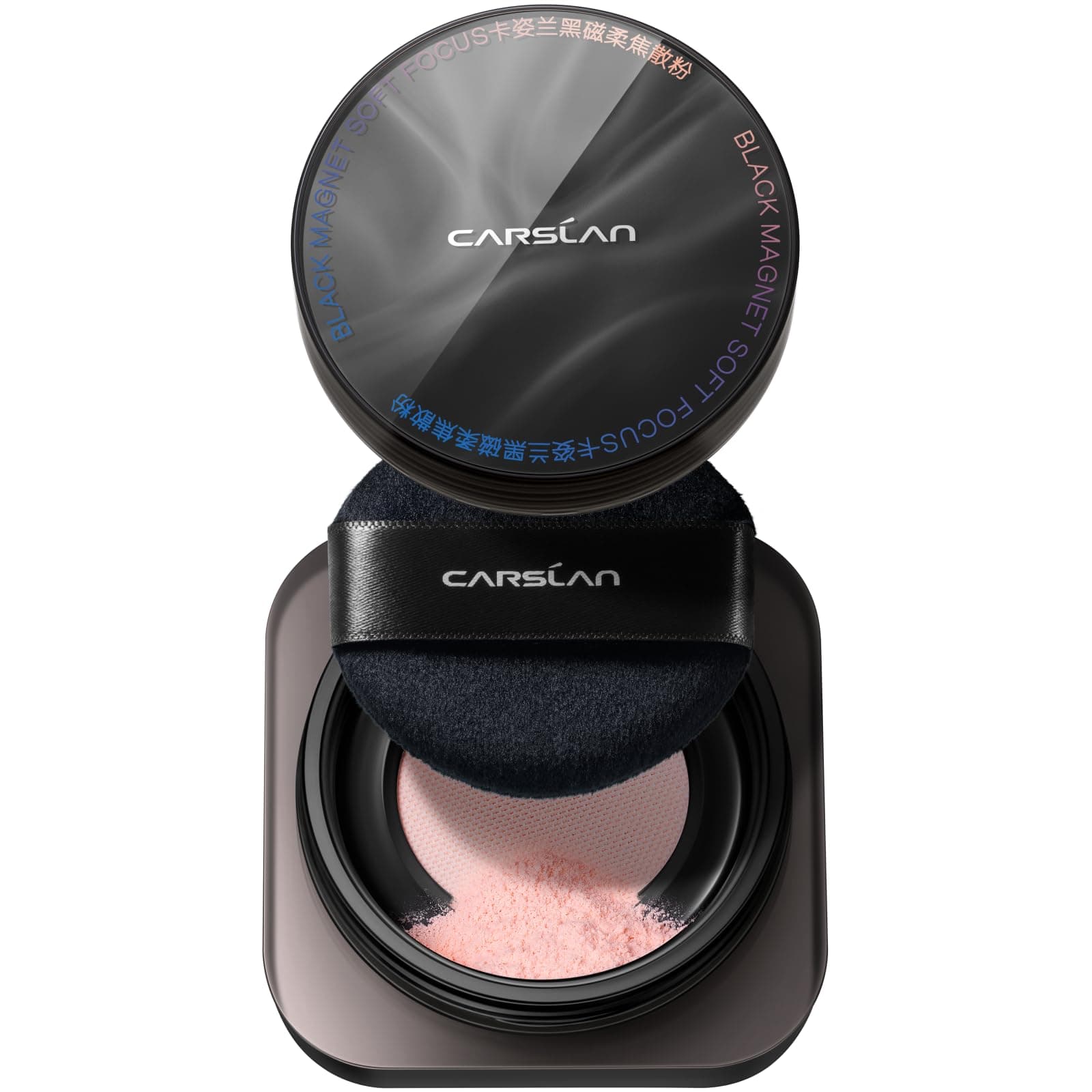 CARSLAN Black Magnet Soft Focus Make Up Powder, Waterproof Loose Setting Powder, 24H Longlasting, Oil Control, Talc-Free Face Powder, 01 Pink For Dry&Com Skin, 0.28Oz