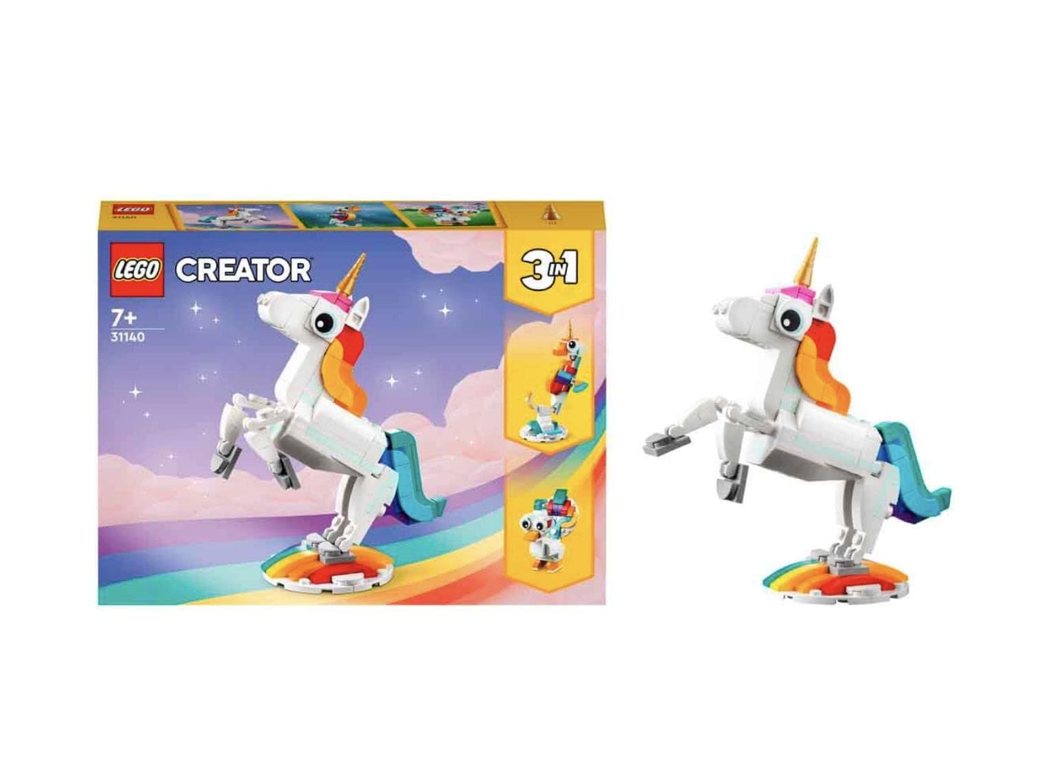 Creator Magical Unicorn 31140 Building Toy Set, with Unicorn, Seahorse and Peacock Models for Kids Aged 7+