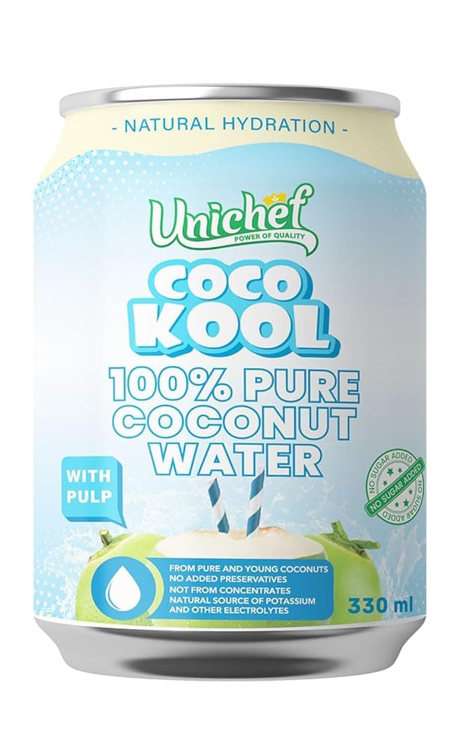 Unichef Coco Kool Pure Coconut Water with Pulp 330 ML- SUGAR FREE