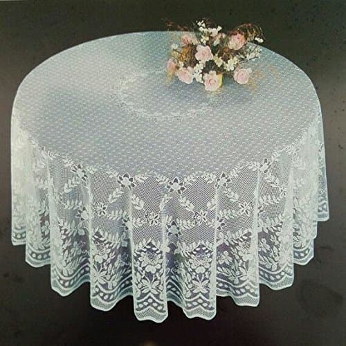 Fine White Lace Tablecloth in 90" Round. Floral Design. Perfect for Wedding reception and party (90 inches)
