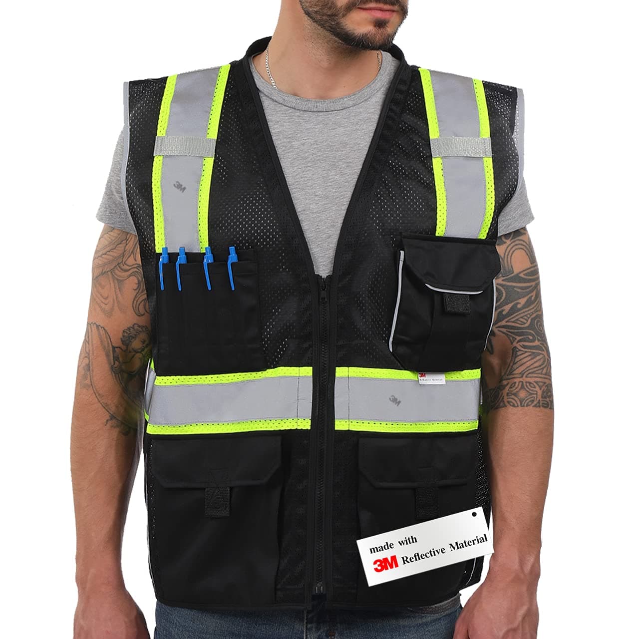 Dib Safety Reflective High Visibility Mesh Vest with Pockets Zipper Made with 3M Tape