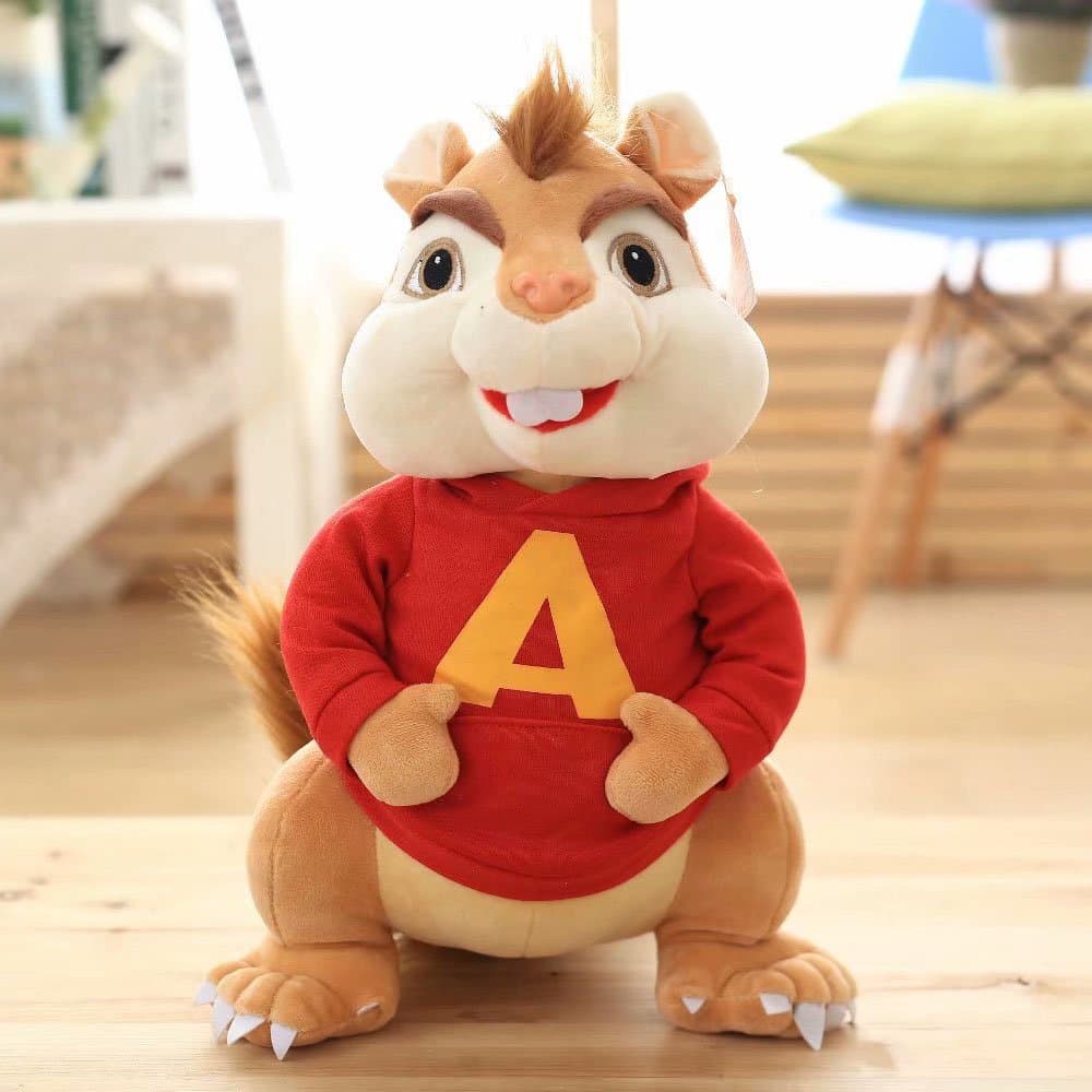 Stuffed Plush Alvin Squirrel Cartoon Character; 36 cm (Red)
