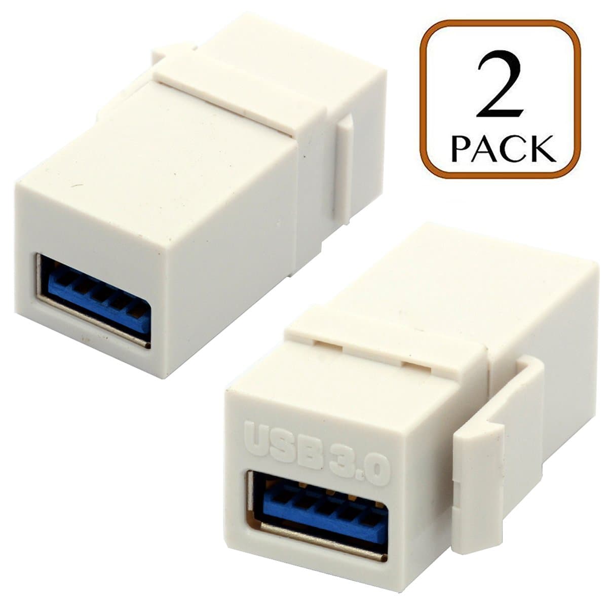 USB 3.0 Keystone Jack Inserts, USB Adapters Cable interface Coupler Female to Female Connector Extension For Wall Plate Outlet Panel 2 Packed (White, Straight)
