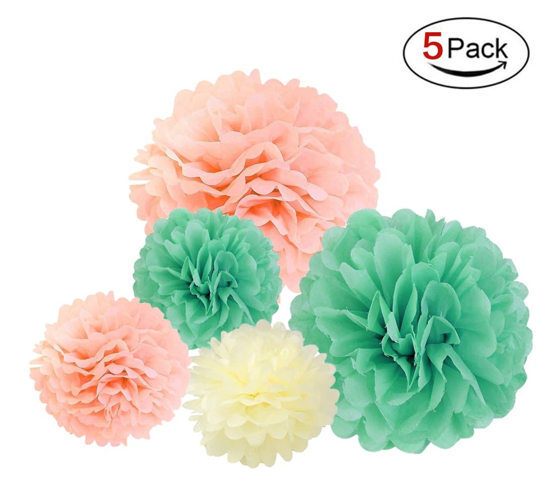 5pcs Tissue Paper Pom Poms/ Tissue Paper Flowers (mint)