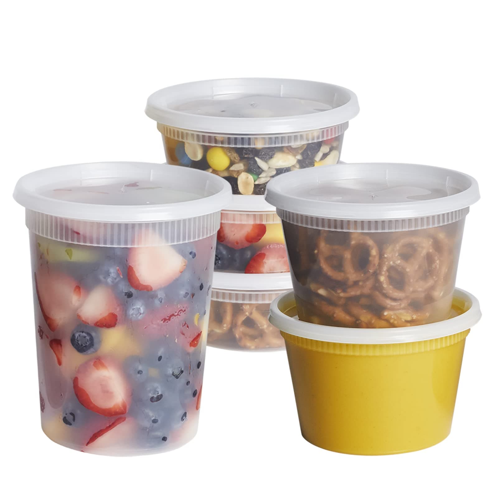 Comfy Package [48 Sets - Combo] Plastic Deli Food Storage Freezer Containers With Airtight Lids - 8 oz, 16 oz, 32 oz., Transparent