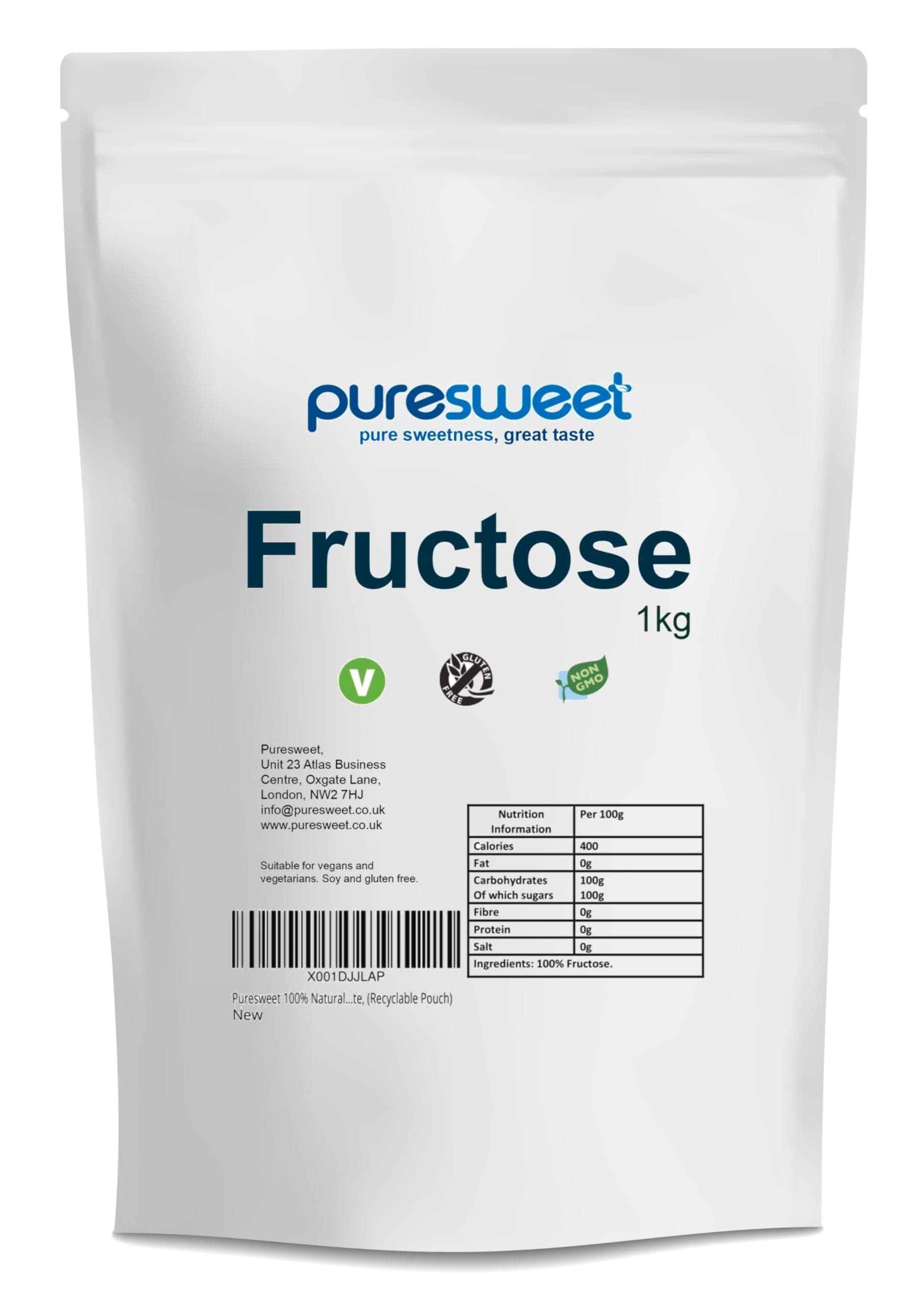 Puresweet 100% Natural Fructose 1kg, Low Glycemic Index, Great Taste, (Recyclable Pouch)