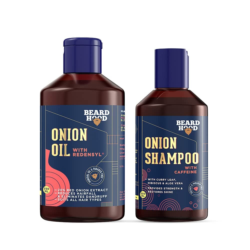 Beardhood Red Onion Hair Oil & Shampoo Combo with Redensyl & Caffeine For Hairfall Control (Oil + Shampoo)(250+200)