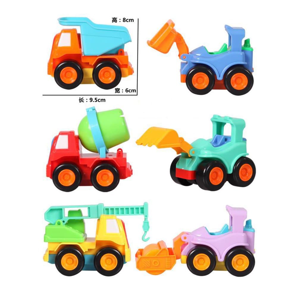 Set of 6 Kids Toddler Construction Vehicles Set,Include Bulldozer,Excavator,Cement Mixer,Crane Truck,Steamroller,Dumper Vehicle