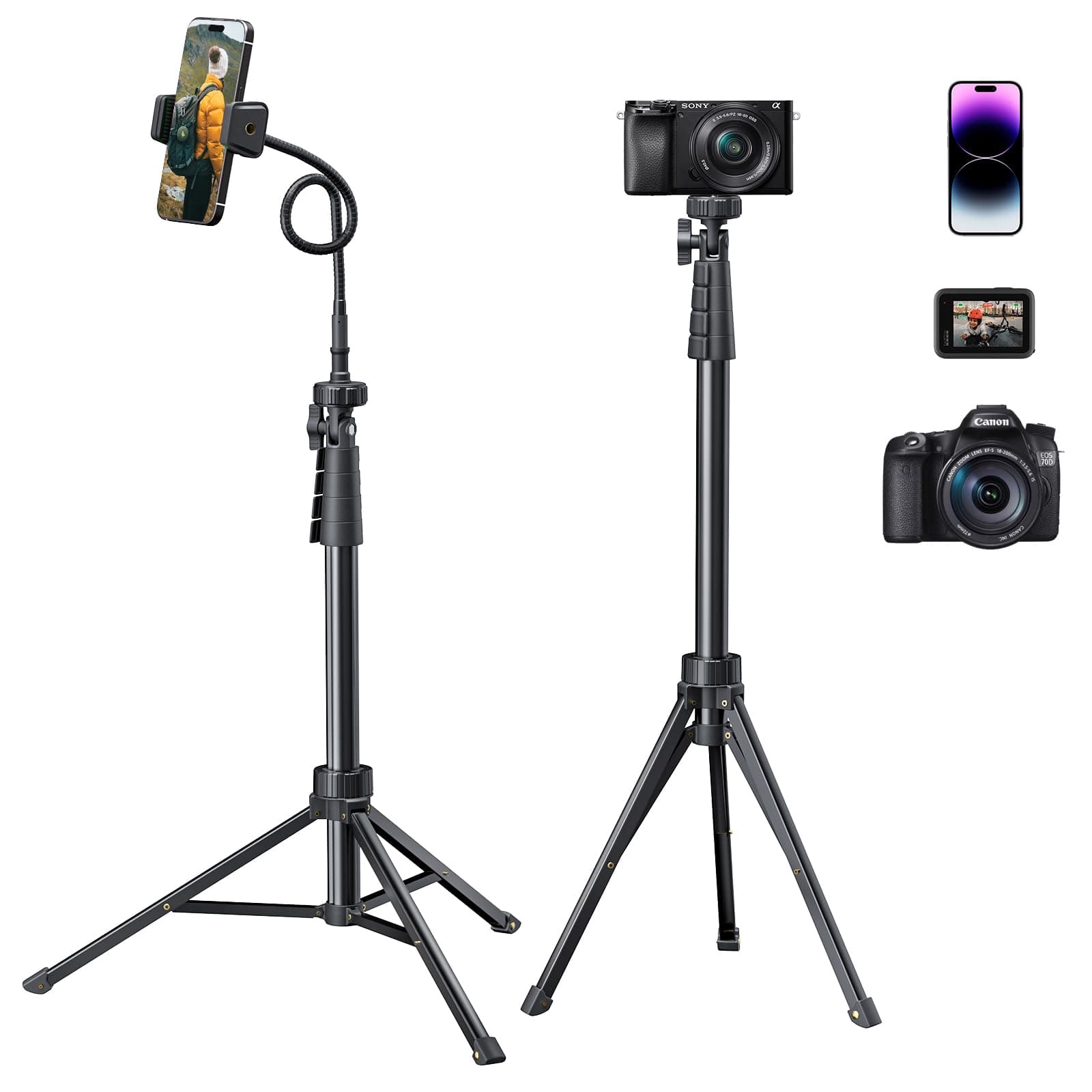 Eicaus 88'' Flexible Cell Phone Tripod with 14.95'' Gooseneck, Phone Mount and Remote, Overhead Tall Phone Stand＆Selfie Stick for Video Recording, Compatible with iPhone Android, Camera