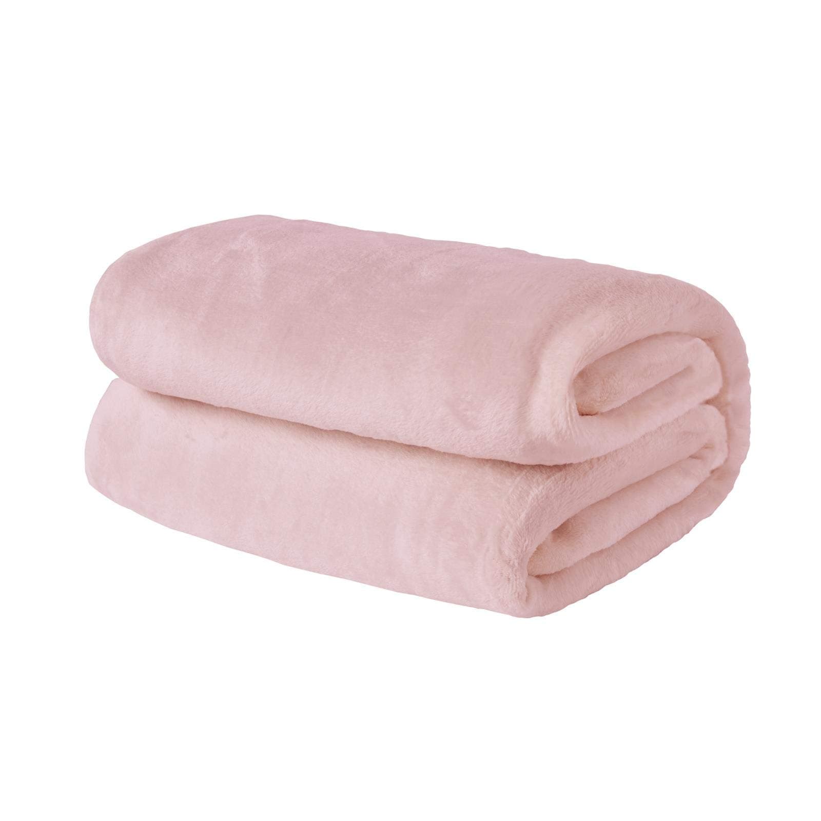 Brentfords Flannel Fleece Ultra Soft Large Blanket Throw Over Fluffy Warm Bedspread for Bedroom Double Bed Sofa Couch, Blush Pink - 150 x 200cm