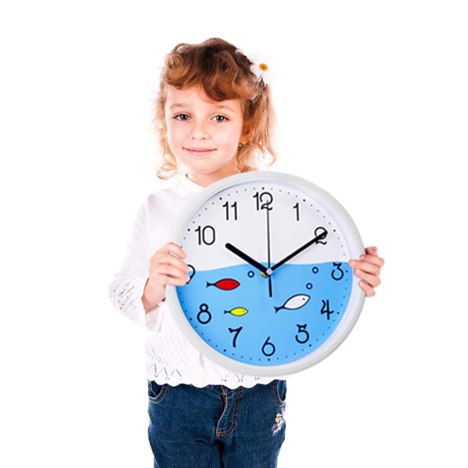 CampHiking 9 Inch Kids cartoon wall clock Silent living room bedroom clock cute children's watch cartoon clock quartz clock with White Frame and Ocean Fish Non-Ticking Quality Quartz Battery Operated