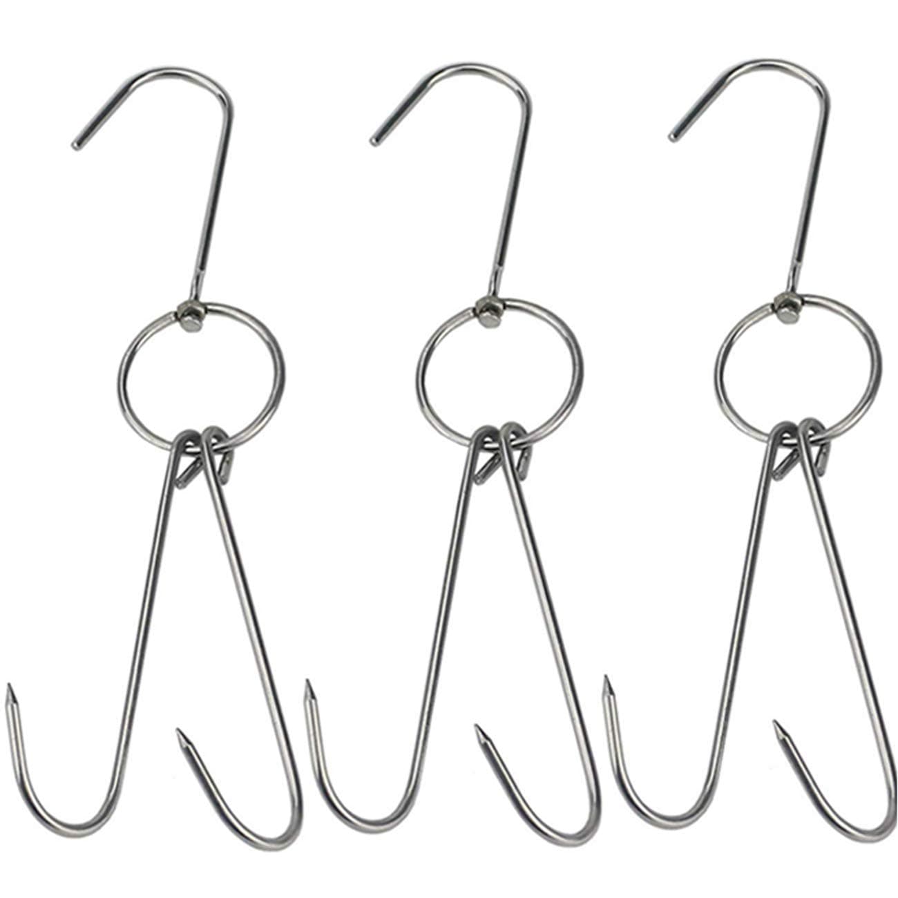 TIHOOD 3 PCS 9.4" Stainless Steel Double Meat Hooks Roast Duck Bacon Shop Hook BBQ Grill Hanger Cooking Tools Accessories (9.4" X3)