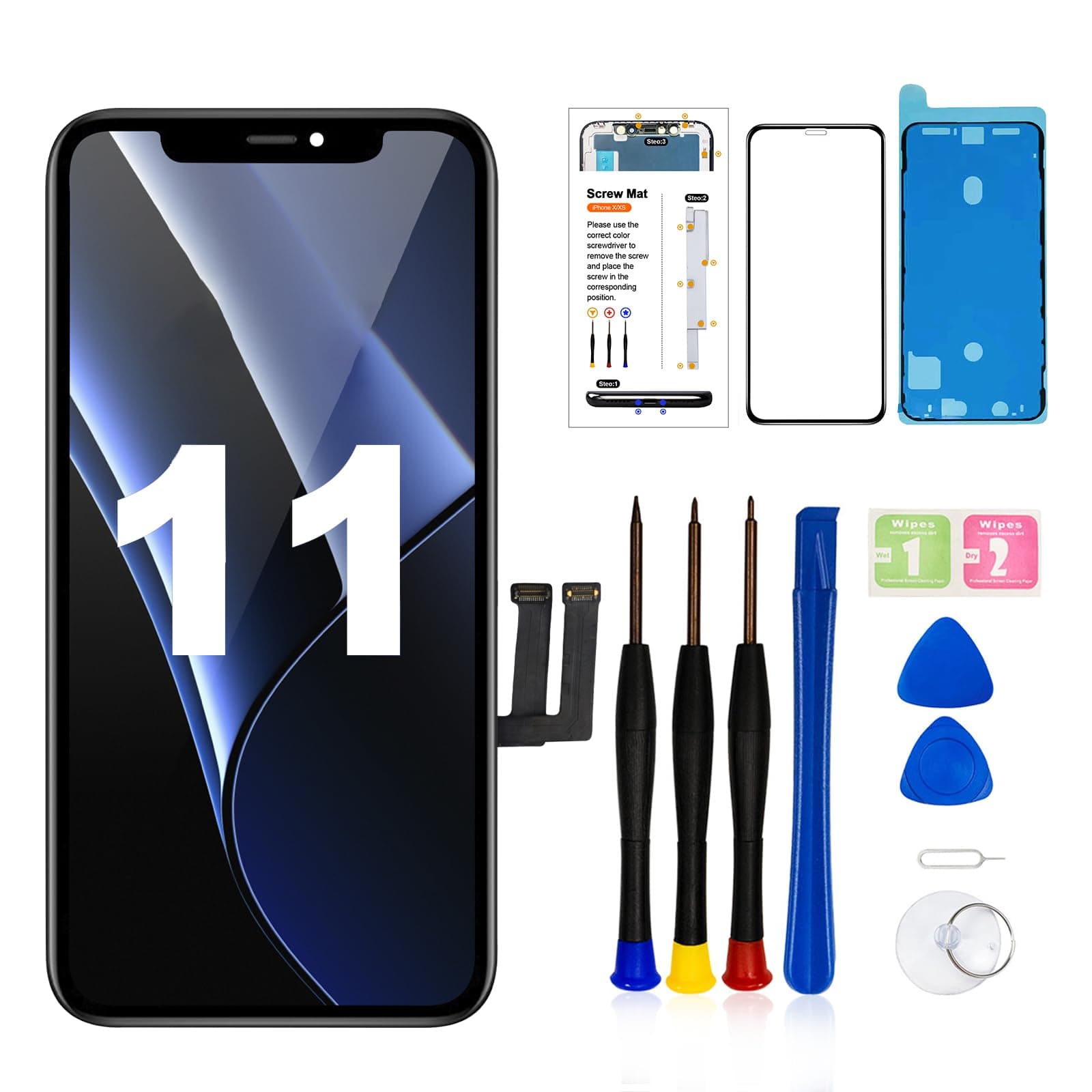 LMQ iPhone 11 6.1" LCD Screen Replacement Frame Mount LCD Display and 3D Touch Screen Digitizer with Repair Tool Kit for A2111 A2223 A2221 with Waterproof Adhesive