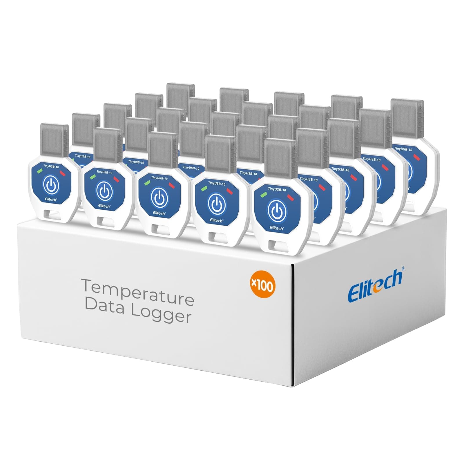 Elitech 100 Pack Temperature Data Logger Single Use 90 Days in-Transit Trip Disposable Temperature Recorder PDF Report Tiny but Elite TinyUSB -10～40℃