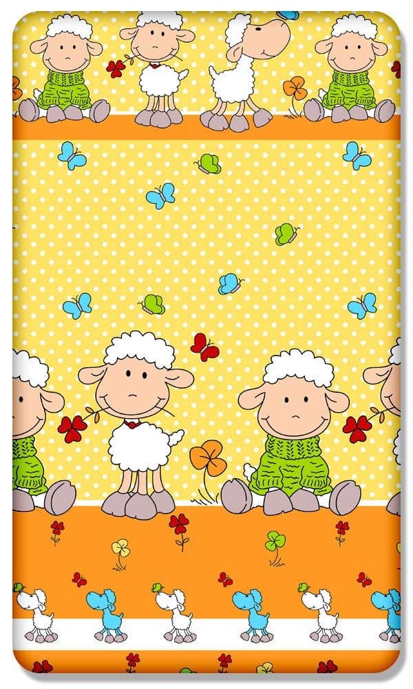 Babymam 100% Cotton Fitted Sheet with Printed Design for Baby Junior Bed 160x70CM (Sheep Yellow)