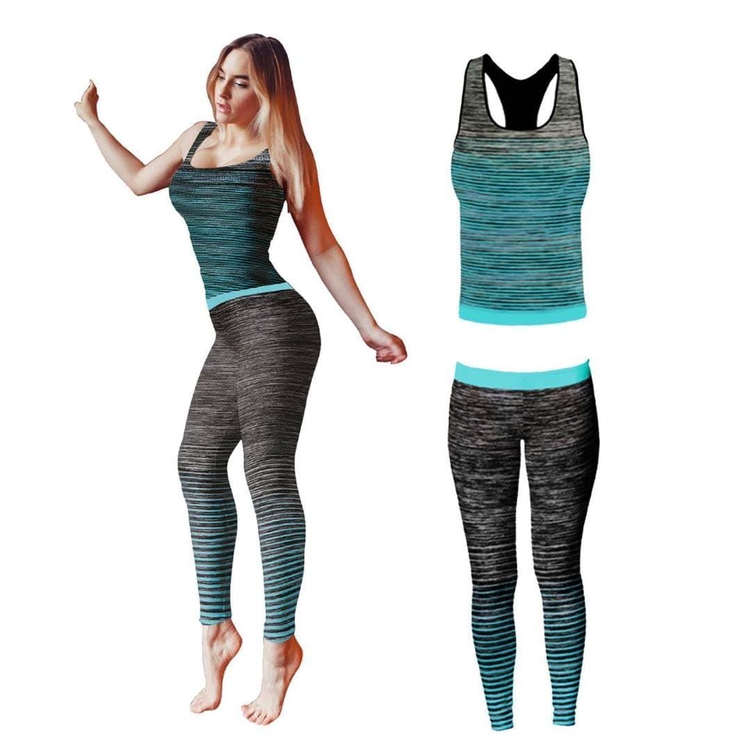 Womens Sportswear Wear / Vest or Crop Top & Leggings ( 2 Piece Set Top & leggings ) Stretch-Fit Yoga Gym Wear Set (Aqua Vest Top)