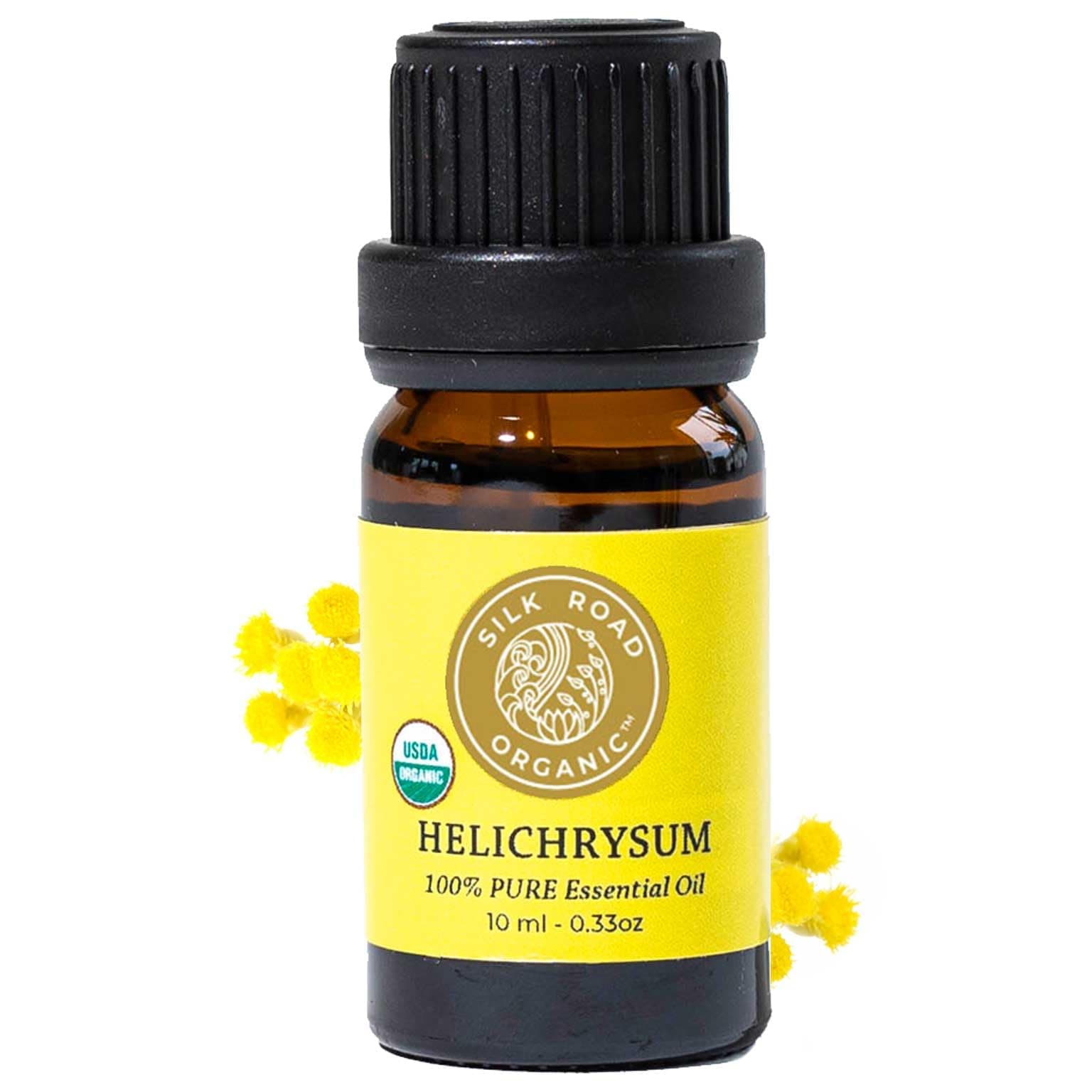 Silk Road Organic Helichrysum Italicum Essential Oil for Skin Care, Wrinkles, Scars, Bruises – 10ml Undiluted Euro Dropper, USDA Certified Immortelle Oil - Always Pure, Always Organic