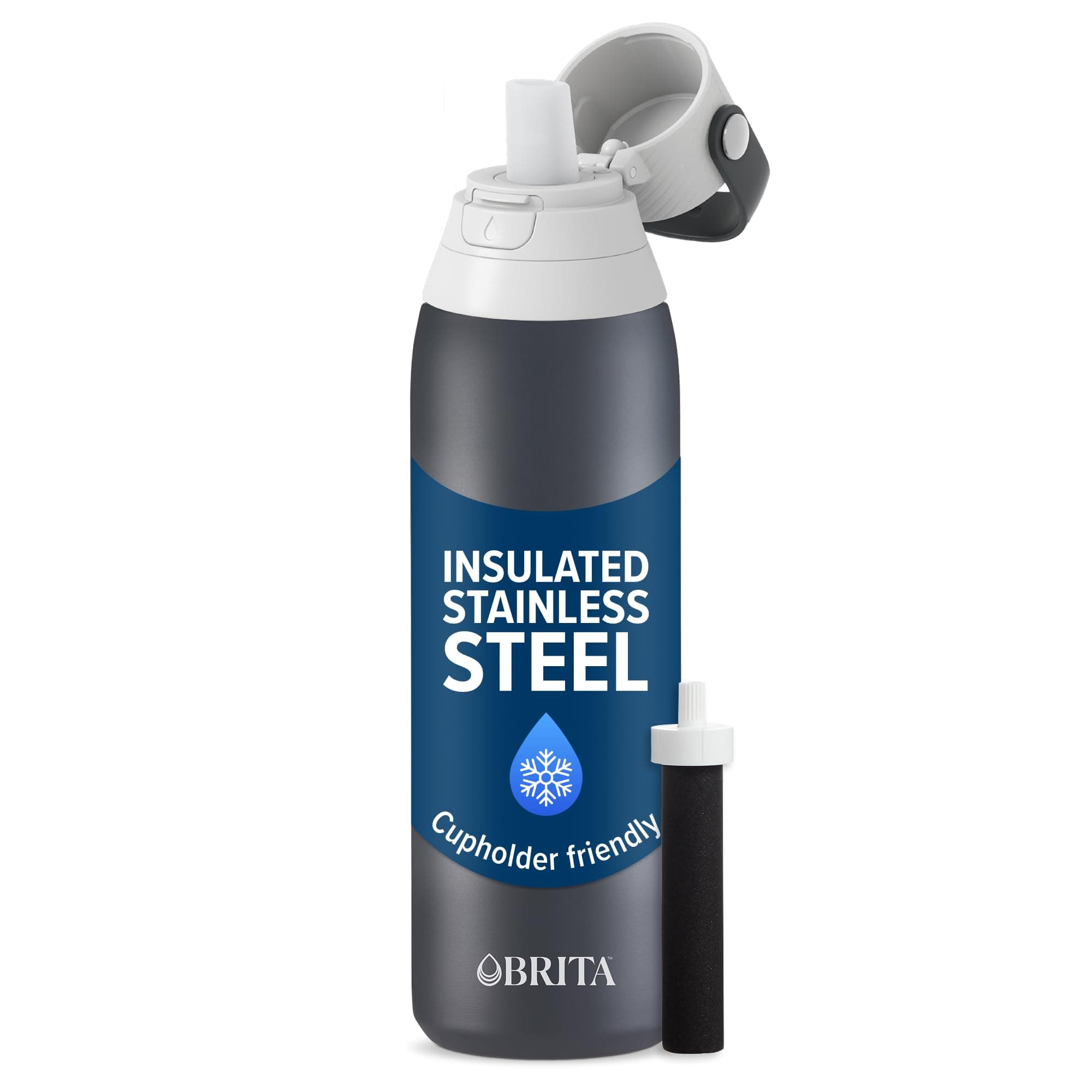 Stainless Steel Premium Filtering Water Bottle, BPA-Free, Reusable, Insulated, Replaces 300 Plastic Water Bottles, Filter Lasts 2 Months or 40 Gallons, Includes 1 Filter, Carbon - 20 oz