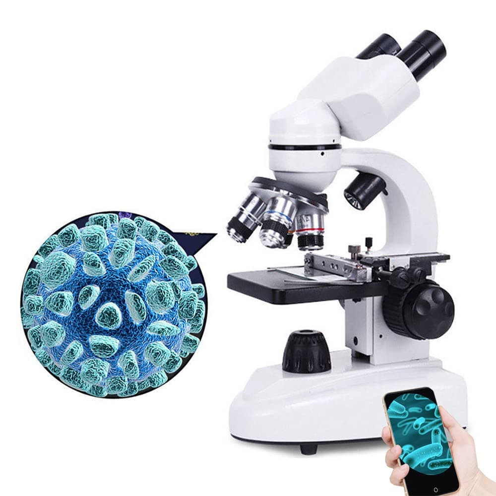 Biological Compound Microscope, 6000 X/10000 X/20000 X Professional HD Binocular Optical Microscope for Student Adults,Dual LED Illumination,Five Color Filter, with 30 Specimens,6000X
