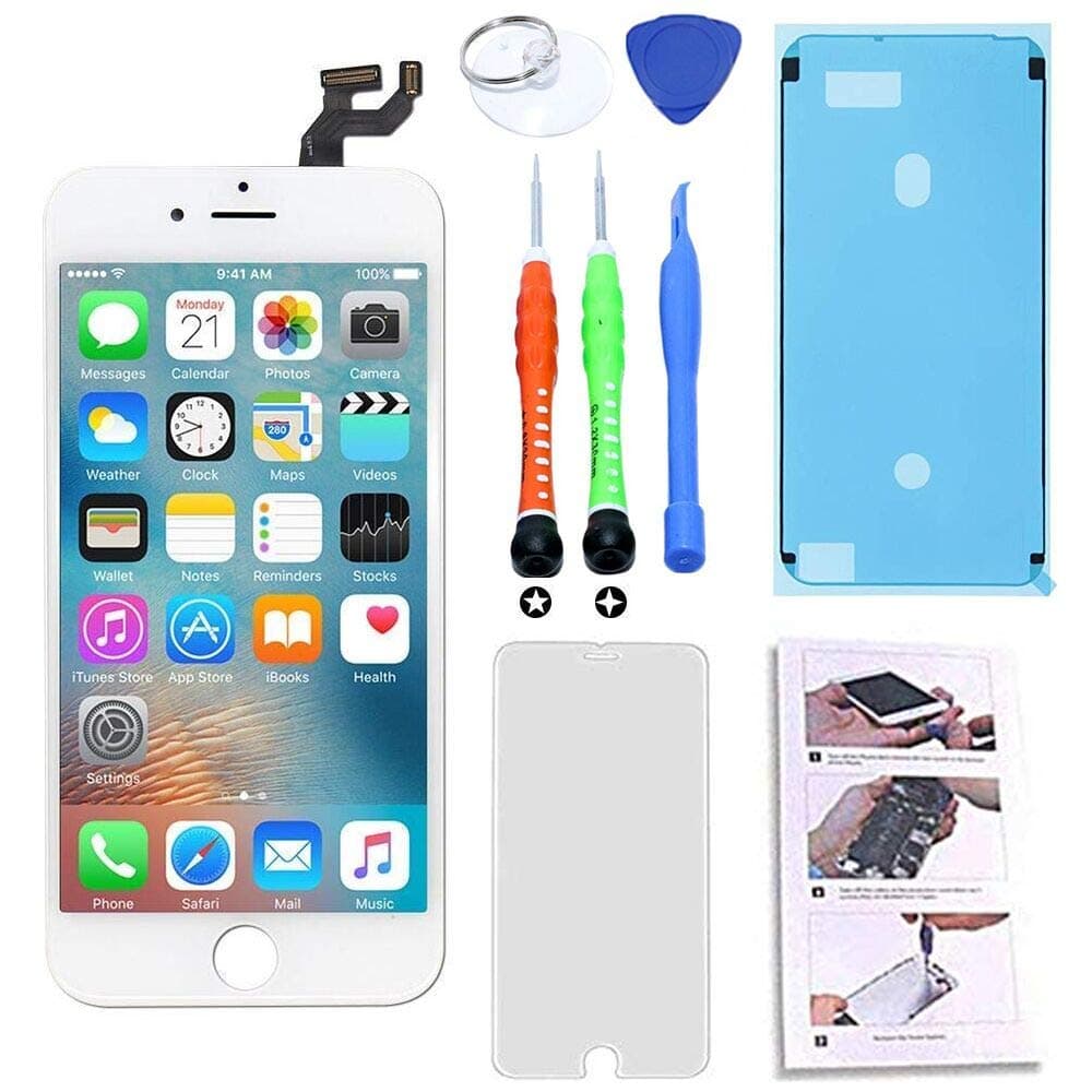 for iPhone 6S LCD Screen Replacement 4.7 inch White, 3D Touch Screen Display Digitizer Repair Kit Assembly with Complete Repair Tools and Screen Protector