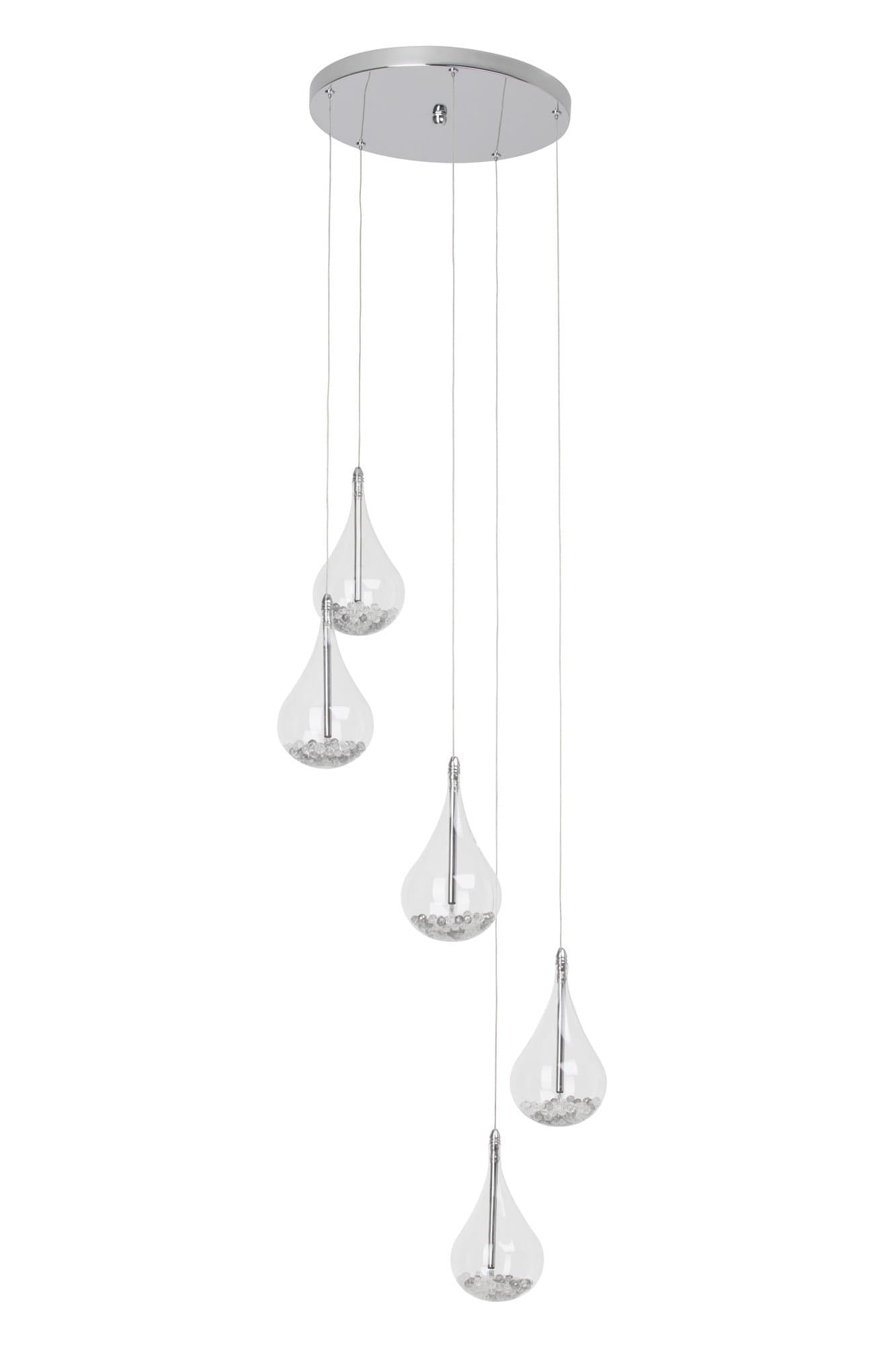 Elegant Teardrop/5x 20 W G4 255 Lumen, 2800 K Warm White Light Metal/Glass Chrome/Transparent [Energy Class C]