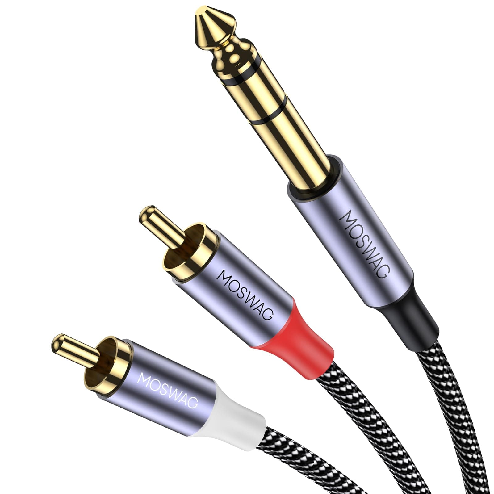 MOSWAG 1/4 inch TRS to Dual RCA Audio Cable,Gold Plated Copper Shell Heavy Duty 6.35mm 1/4 inch Male TRS to 2 RCA Male Stereo Audio Y Splitter Cable