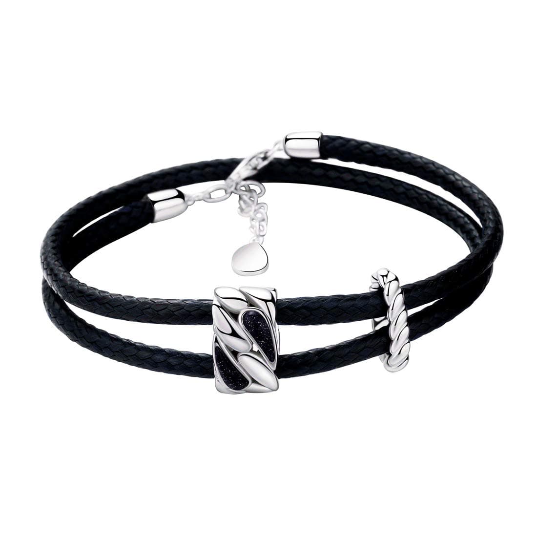 SA SILVERAGE 925 Sterling Silver Vintage Bracelets for Women Adjustable Leather Wrap Bracelets (Black)