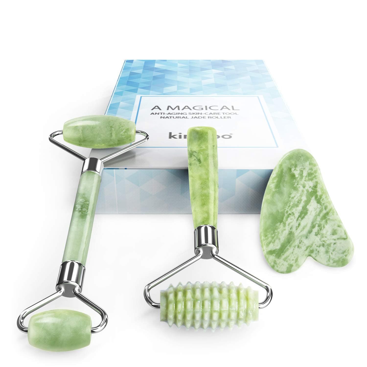 LDREAMAMJade Roller for Face-3 in 1 kit with Gua Sha Massager Tool,100% Real Natural Jade Stone Facial Roller Anti Aging,Face Beauty Set for Eye Anti-wrinkle