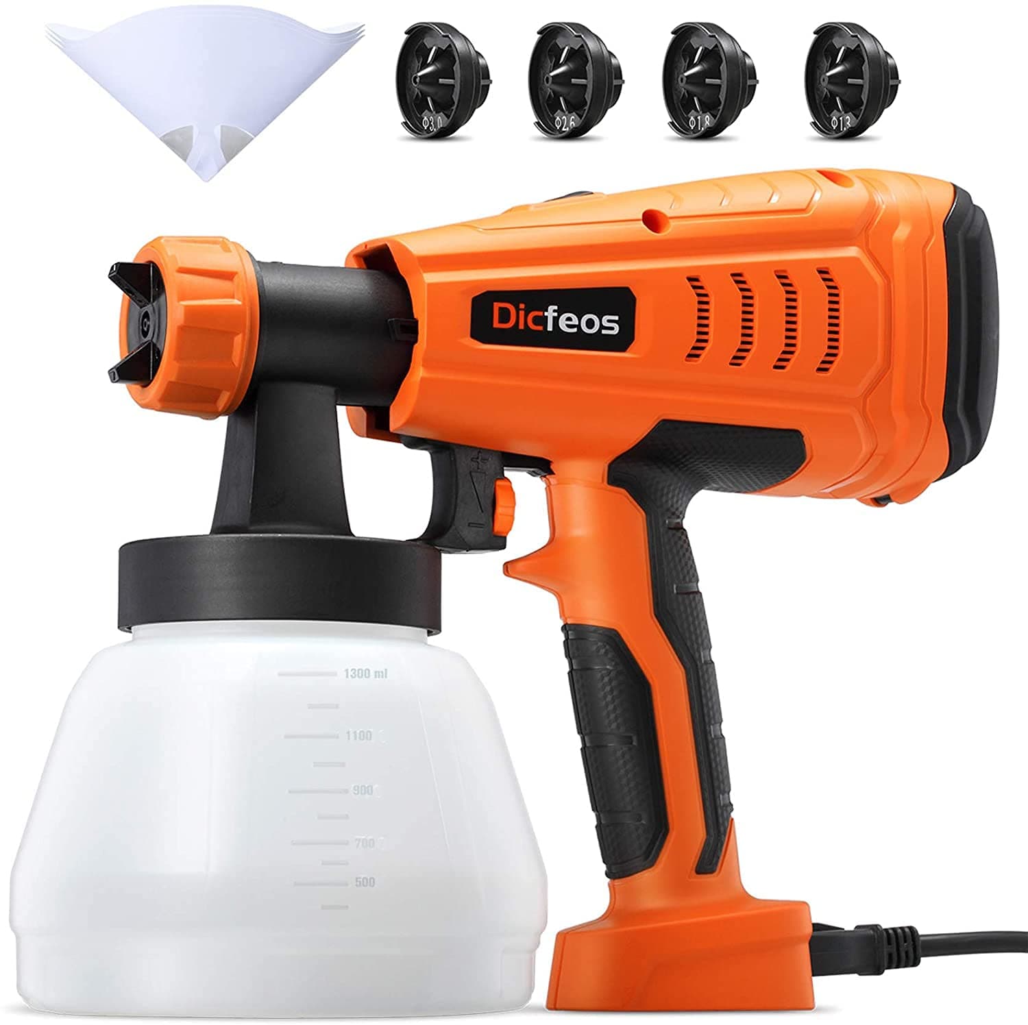 Paint Sprayer, Professional 700W HVLP Home Paint Spray Gun, with 1300ml Container, 4 Nozzle Sizes, Great for Cabinet, Fence and Furniture, Easy Spraying and Cleaning