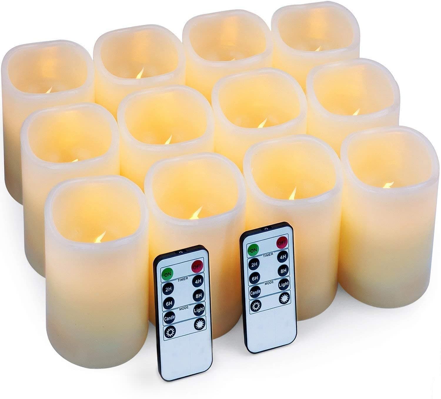 LED Candles Battery Candles Flameless Candles Electric Battery Operated Candles Set of 12 (D: 3"X H: 4") Ivory Real Wax Pillar Candles Lights with Remote and Timer