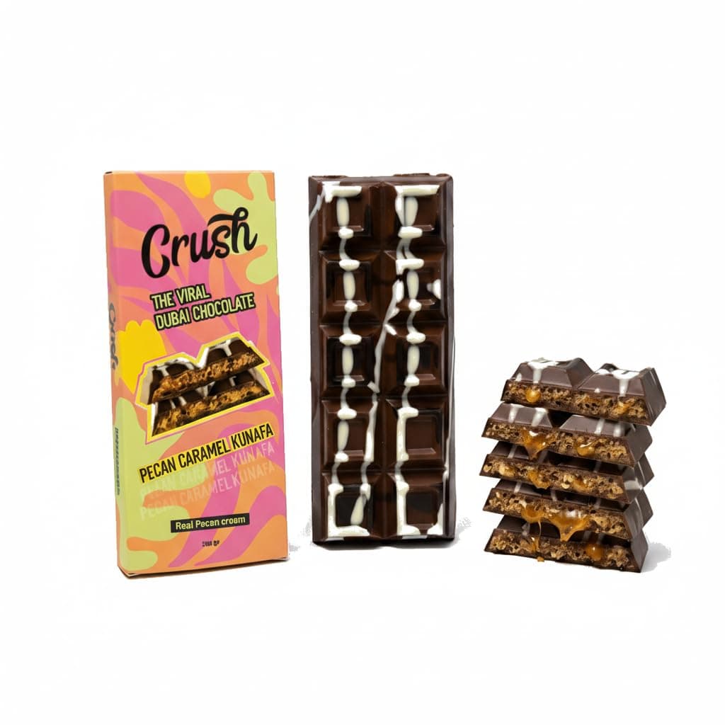 Crush Dubai Pecan Chocolate Bar – 8 oz Luxury Gift, Filled with Toasted Katafi, Pecan Cream & Tahini, Inspired by the Classic Knafeh Dessert
