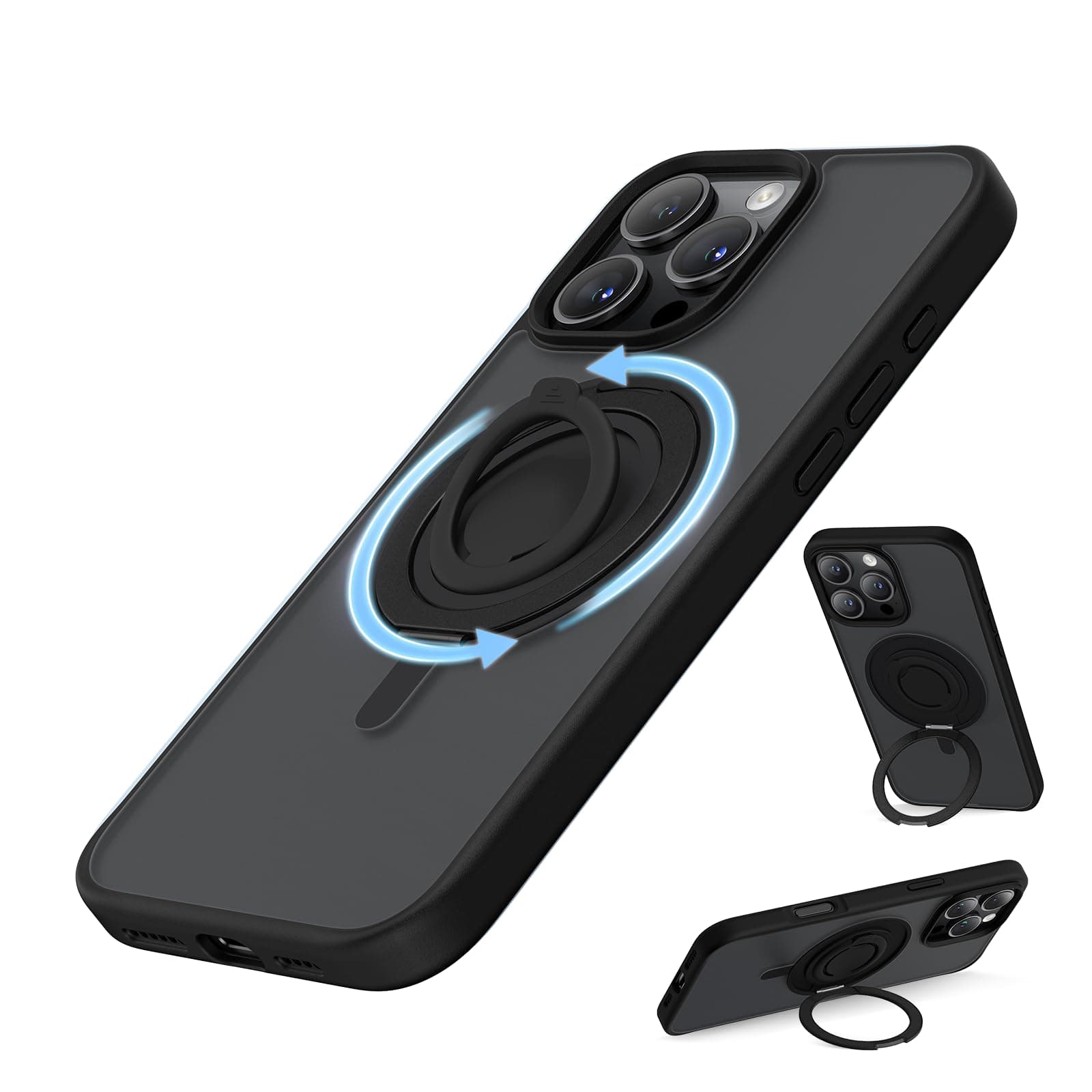 SURPHY iPhone 16 pro max stand case, 6.9 inch (2024) Rotatable Silicone Ring, 360° Rotating Stand, Compatible with MagSafe, Horizontal and Vertical Compatible, Angle Adjustment, Hidden Storage,