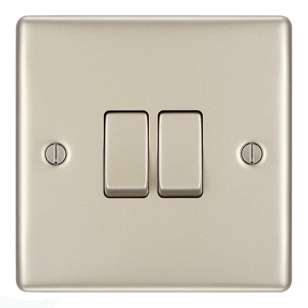BG Electrical npr42 Double Light Switch, Pearl Nickel, 2-Way, 16AX
