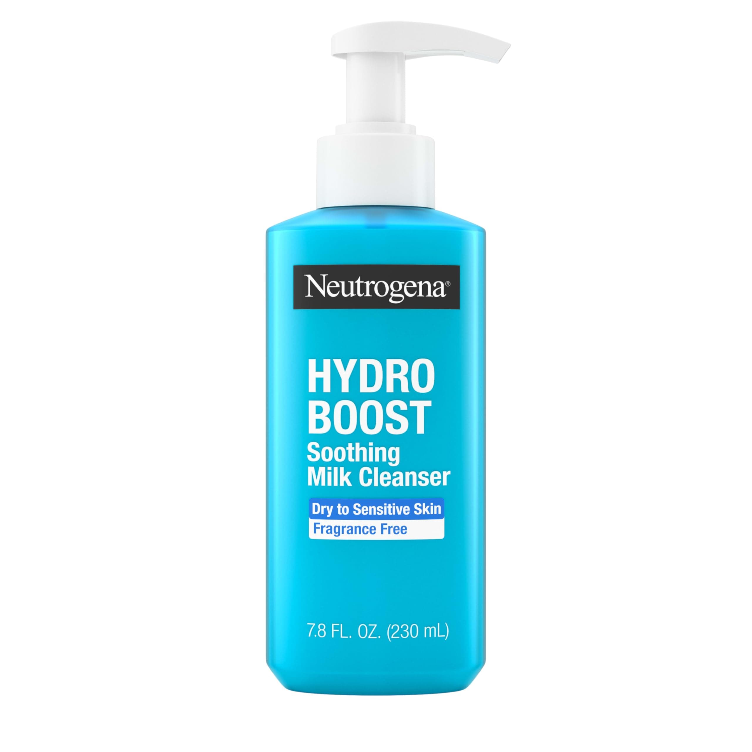 Neutrogena Hydro Boost Face Wash Soothing Milk Cleanser, Fragrance Free Hydrating Facial Cleanser With Hyaluronic Acid, Sensitive Skin Face Wash & Makeup Remover, 7.8 Fl Oz