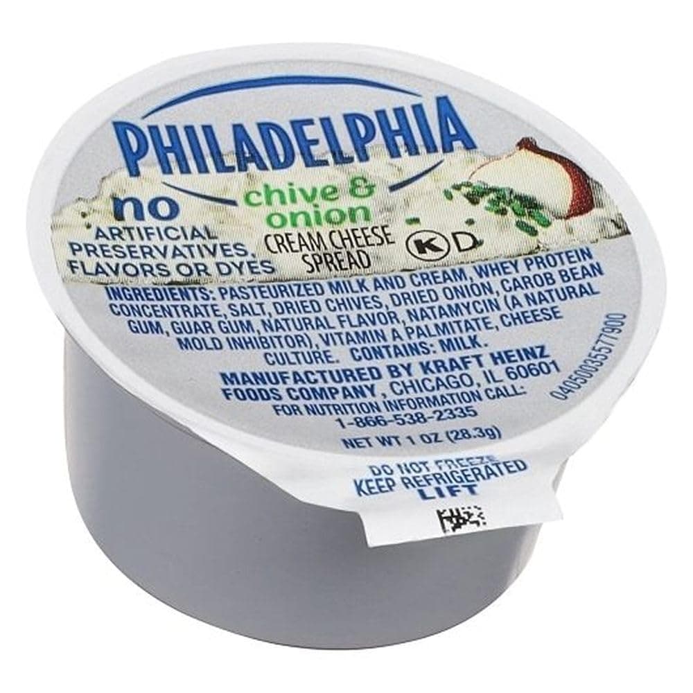 Kraft Philadelphia Chive and Onion Cream Cheese - Cup, 1 Ounce - 100 per case.