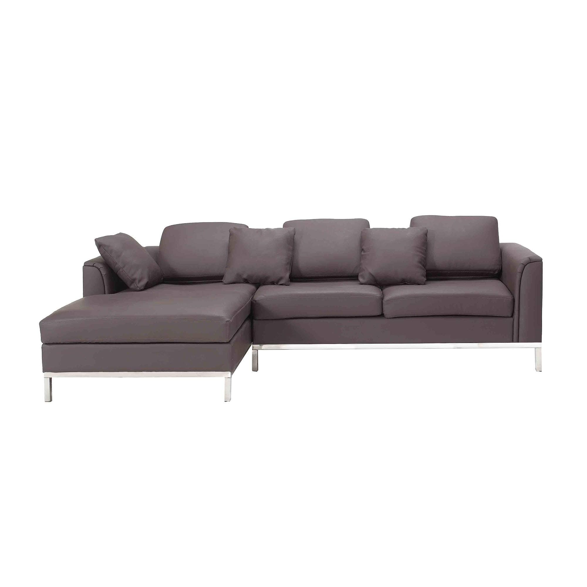 Beliani Modern Brown Leather Couch Corner Sofa Stainless Steel Legs Right Hand Oslo