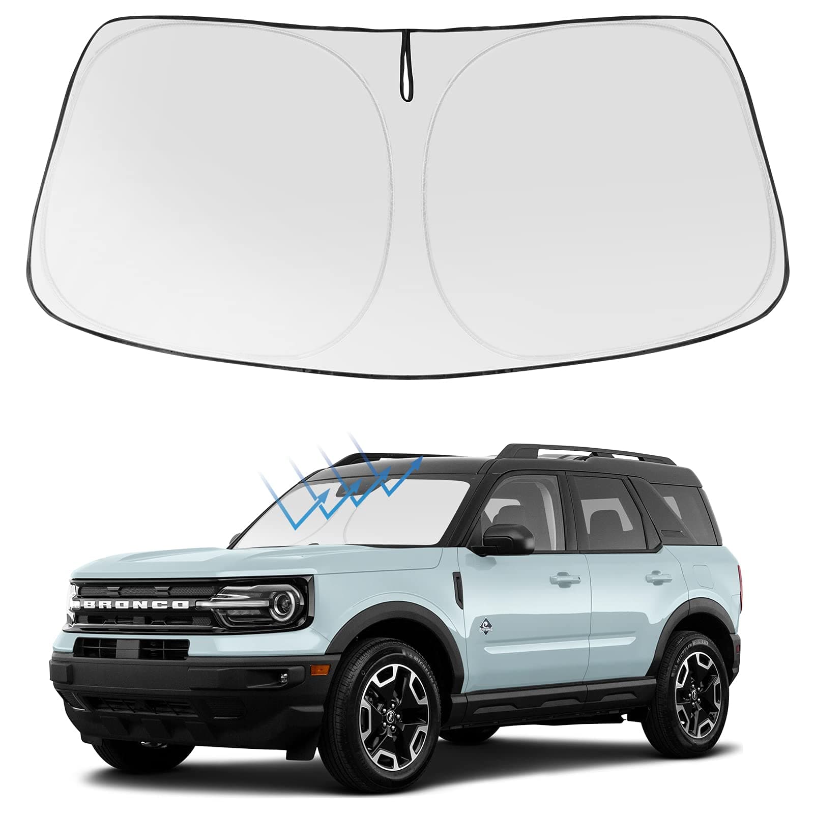 Proadsy 2026 Upgrade Windshield Sun Shade Custom Fit Ford Bronco Sport 2021-2025 2026 4-Layer Foldable Front Sunshade Protector Sun Visor Blocks UV Rays Keep Car Cooler