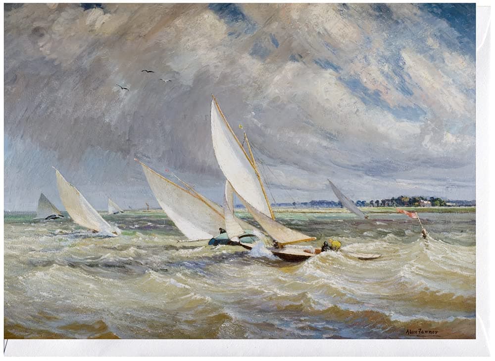 Yachts Racing In Bad Weather - Burnham On Crouch by Alice Maud Taite Fanner. Blank Greeting Card