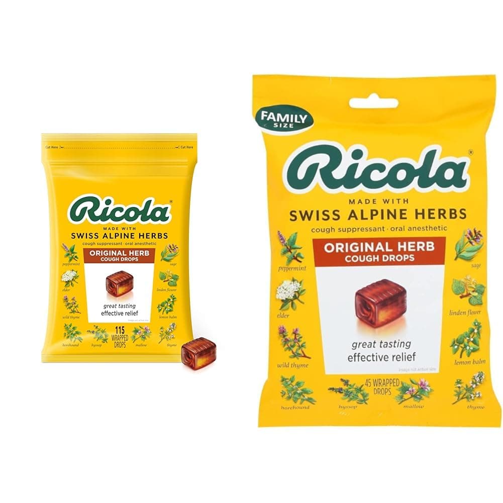 Ricola Original Herb Cough Drops Bundle - 115 Count & 45 Count Throat Relieving Drops with Natural Menthol