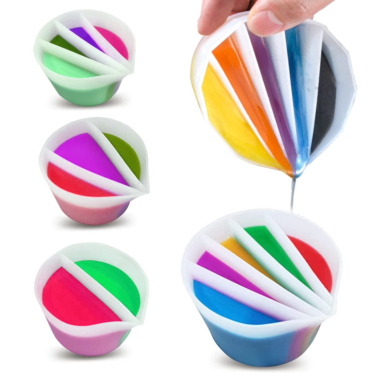 4 Pcs Split Cups for Paint Pouring with 2-5 Channels Resin molds Silicone Resin Mixing Cups Pour Painting Supplies Acrylic Paint Pouring DIY Making Drawing Accessories