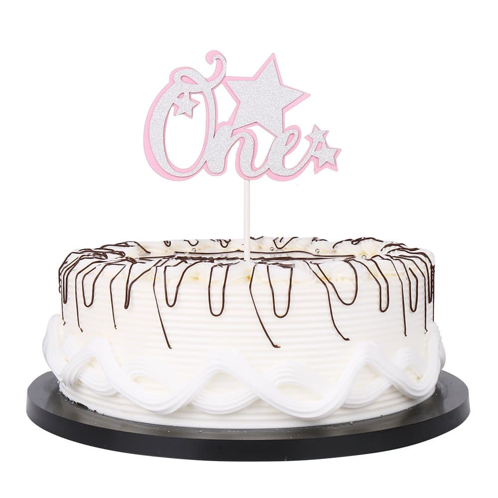 One year old Happy Birthday Gold Cake Topper Decoration Glitter Stock Star Cake Topper,Twinkle Twinkle Little Star Birthday (Pink) Gold Glitter