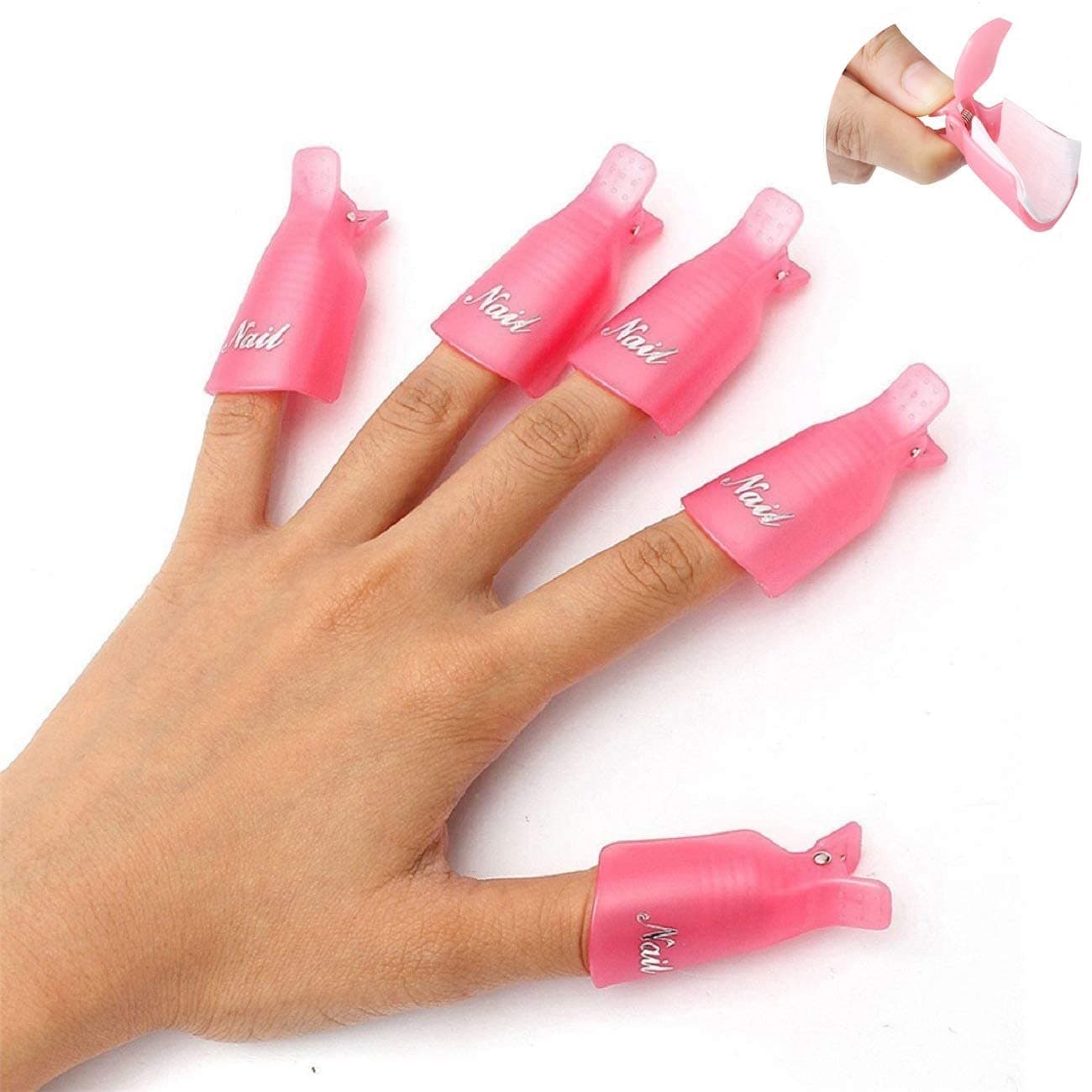 10PC Plastic Acrylic Nail Art Soak Off Cap Clip UV Gel Polish Remover Wrap Tool (Pink)