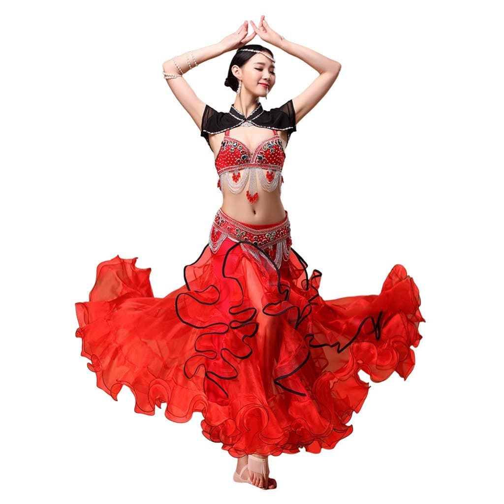 Belly Dance Costume,Top Bra Waistbelt Skirt 3pcs