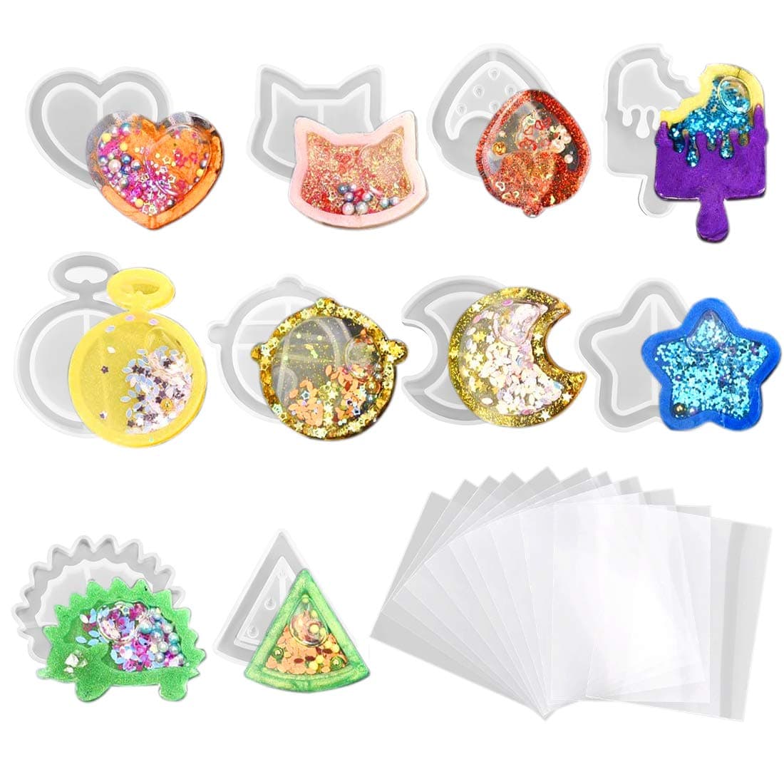 YAKAMOZ 20pcs Resin Casting Shaker Molds Set, 10pcs Epoxy Silicone Molds with 10pcs PVC Sheets for DIY Wand Oil Syringe Craft Jewelry