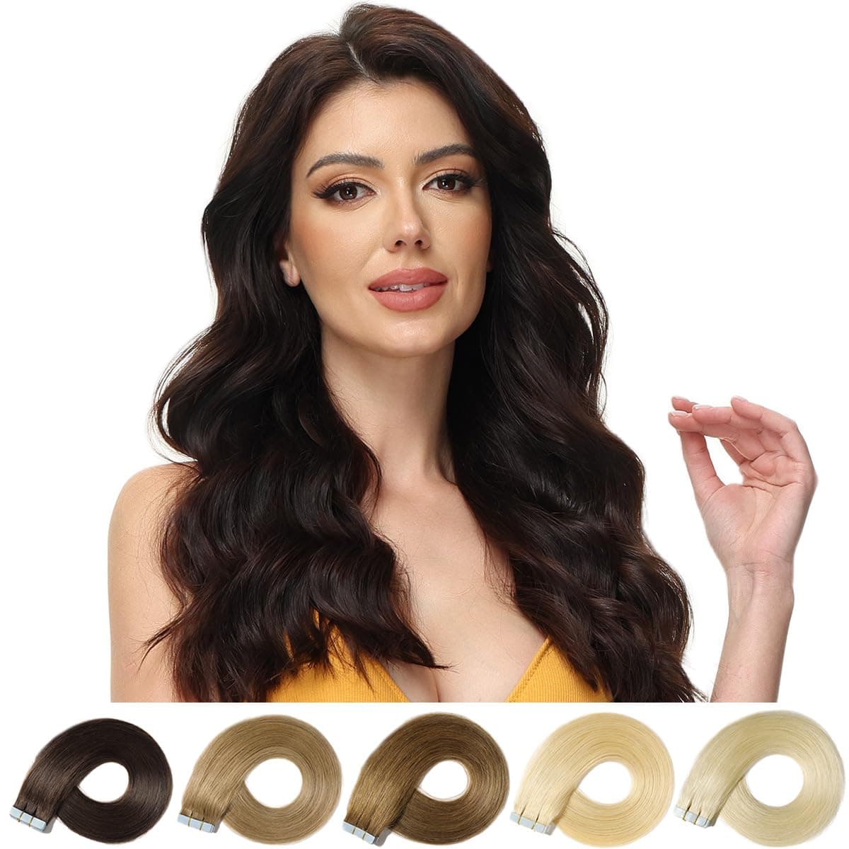 ROSEBUD Tape in Hair Extensions REMY Human Hair, Secure Skin Weft Hair Extensions Seamless 40g/Pack 20Pcs 10 Inch Dark Brown
