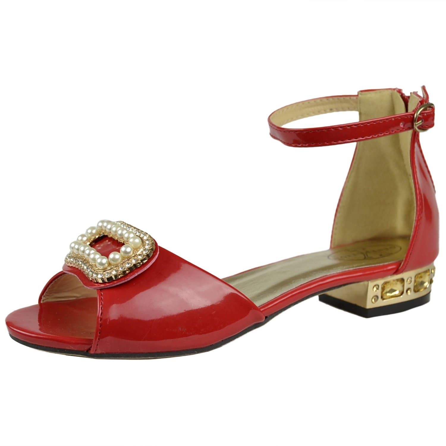 Generation Y Kids Dress Sandals Gold Tone Pearl Accent Pageant Low Heels