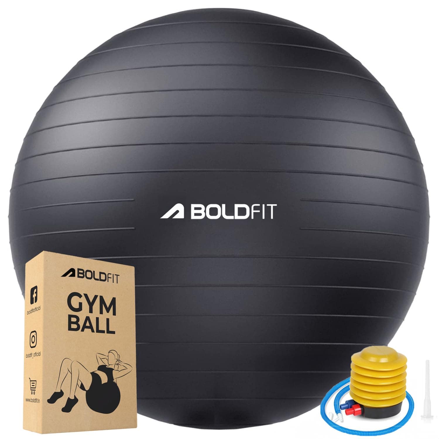 Boldfit Gym Ball for Exercise Foot Pump, Workout Yoga for Women/Men Swiss for Balance Stability Training, Fitness-Black 65cm