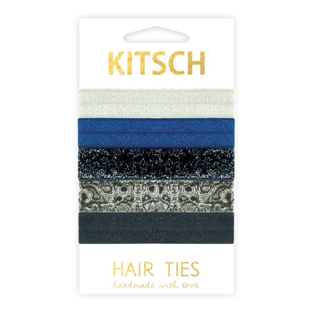 Kitsch 5 Piece Print Hair Ties Set, Blue Steel
